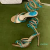 Sandaler Y Crystal Lamp Pendant Rhinestone Twining Foot Ring High Heeled Designer Shoes Top Quality Flash Silver