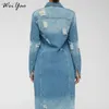 Kvinnors trenchrockar Weiyao Autumn Winter Women Sexig rippade denimjackor 2023 Vintage Casual Long Jean Jacket Female Plus Size Streetwear