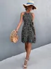 Casual Dresses Summer Short Boho for Women Floral Print Belt Mini Female Sleeveless Bohemian Halter Beach Vestido 230517