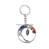 Porte-clés 12 pièces/ensemble nouvelle vie de l'arbre cristal porte-clés hibou Chakra pierre noir Onyx Llavero arc-en-ciel chaîne de sagesse naturelle pour la mode Dro Dhkri