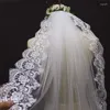 Véus de noiva Belo véu de casamento com comprimento de valsa com pente de uma camada aresta de renda longa elegante para acessórios de noiva