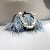 Umhängetaschen Feder Handtasche Frauen Abend Umhängetasche Perlenkette Schlange Luxus Design Party 230426