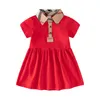 Dziecięca dziewczyna letnie dziewczyny sukienki księżniczki Baby Girl Sukienka z krótkim rękawem Dzieci Down-Down Collar Sukienka 3 kolory