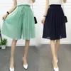 Skirts 2023 Summer 5-point Wide Leg Pants Women's Elastic Waist Student Adult Pleated Fresh Loose Beach Chiffon Girl Skirt Navy