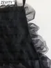 Bluzki damskie Koszule Zevity Kobiety moda plisowane falbany Tiul Patchwork Knitt Krótka kantarka Bluzka Kobieta Blusas Chic Tops LS2151 230516