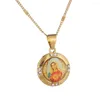 Colares com Pingente Cor de Ouro Esmalte Cristão Católico Mãe Bendita Cameo Virgem Maria Colar Corrente Redonda Jóias