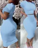 Work Dresses Simple Casual Skirt Two-Piece Set 2023 Summer Solid Color Round Neck Short-Sleeved Top & Hip Tight High Waist Suit