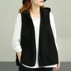 Chalecos de mujer, ropa de lino para mujer, chaleco negro, chaqueta de algodón para mujer con sombrero, chaleco Retro holgado de talla grande coreano para mujer