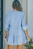 Sky Blue Split Neck Tiered Denim Dress 2023 Hot New O9X9#