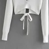 Damenpullover ZXQJ Frauen 2023 Mode Design Sense Strapping Back Hollow Open Strickpullover Vintage Langarm Weibliche Chic Tops