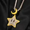Goutte à goutte d'huile lueur la nuit lune étoile pendentif collier 18K véritable bijoux plaqués or