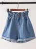 Kvinnors shorts Jielur Summer Black Women Denim Shorts Women S-5XL HAREM Ruffled White Blue High Maisted Shorts Female Elastic Short Jeans 230516