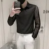 Мужские повседневные рубашки осенние модные пустое кружевное сплайс -рубашка с длинным рукавом мужская одежда Slim Fit Cusual Club/Prom/Streetwear Timedo Chemise Homme 230516