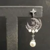 Stud -oorbellen S925 Sterling Silver Single Moon Star Vrouwelijk Pearl Pearl Fashion Boheemse klassieke stijl Marokkaanse sieraden