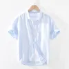 Men's Casual Shirts Summer Cotton Linen Short Sleeve Shirts Men Casual Fashion Pink Classic Turn-down Collar Man Tops Plus Size S-4XL Y2469 230516