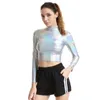 Women's T Shirts Sexy Y2k Crop Tops Long Sleeves Metallic Tights Glitter Pole Dance Clothing Club Performance Wear Women's