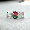 Wedding Rings Boho Female Blue White Fire Opal Ring Luxury Silver Color Oval Promise Love Engagement For Women