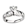 Cluster Rings Women's Silver Color Stainless Steel Lrish Claddagh Promise Friendship Band Ring