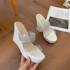 Pantofole Sandali bianchi per donna Zeppe moda Piattaforma tacchi alti Pantofola in PVC Estate Donna Scarpe con strass Comode