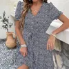 Casual Dresses Women Prints V Neck Short Sleeved A Line Beach Long Robe Dress Tunic Women's Maxi Sundresses