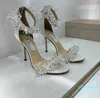 High Heels Crystal Ice Flower 2023 Vita bröllopsskor Rhinestone Stiletto Fairy Style Sandaler