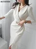 Dress Bgteever Elegant Vneck Women Bodycon Spring Autumn Vestidos Half Sleeve Belted Split Package Hip Female