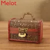 Bolsas de almacenamiento Joyero de estilo chino antiguo Organizador de madera retro con anillo de bloqueo Pequeño juguete de madera