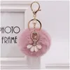 حلقات رئيسية 8cm نساء Pompom Plush Ring Pom Dancing angel keyring Fluffy Rex Rabbit Fur Ball -keychain keychain charm 199 r2 dro otvt3