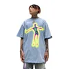 T-shirt da uomo Hip Hop Punk Washed Retro Print T-shirt da uomo Oversize Distorted Portrait Manica corta da donna T-shirt blu Graphic Tees Streetwear J230516