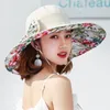 Wide Brim Hats Reversible Summer Hat For Women Superlarge Beach Cap Sun Female England Style Girls Bow Fedora Eger22