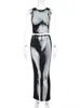 Rukas Tie Dye oネックパッチワーク作物タンクトップマキシスカート2ピースマッチングセット2023夏のファッションストリートウェアバケーション衣装
