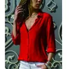 Camicette da donna Camicie Primavera Autunno Camicetta casual Manica lunga Elegante Top Camicia singola con bottoni Streetwear Camicia rossa nera 230516