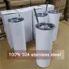 25pcs/carton US Warehouse Sublimation Blanks Tumblers 20オンスステンレス鋼ストレートブランクマグ蓋付きの白いタンブラー0516ギフトマグボトル