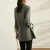 Women's Trench Coats 2023 Fashion Double Breasted Coat Women's Spring Autumn Windbreaker Female Mid-Long Loose Green Khaki Outerwear