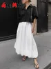 2024 moda novas saias verão primavera das mulheres midi algodão 100% elegante aline balão cintura alta preto vintage branco longo para mulher 230516