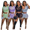 Survêtements pour femmes Sexy 2 pièces ensemble femmes Transparent à manches courtes moulante Crop hauts Shorts 2023 été femmes costumes fête Clubwear