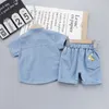 Pigiama Setelan Baju Bayi Laki laki Musim Panas Kaus Jerapah Kartun Celana Pendek Denim 2 Potong Olahraga Kasual Anak Balita 230516