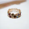 Toca de banda charme fêmea pequena redonda de pedra rosa anel de ouro rosa anel de noivado vintage anéis de casamento coloridos para mulheres