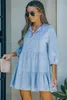 Sky Blue Split Neck Tiered Denim Dress 2023 Hot New O9X9#