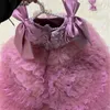 Abiti da ragazza Abito a fiori rosa extra soffice per abiti da sposa per bambini con applicazioni di nozze Abito da spettacolo per bambini con volant a strati