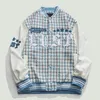 Herrenjacken Mode Weben Plaid Patchwork Baseball Herren Hip Hop Harajuku Brief Stickerei Casual Varsity Bomberjacke Unisex Mäntel