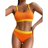 Women's Swimwear 2023 Special Cloth Thread Sunken Stripe Bikini Women's Color Matching Split Swimsuit Multi-Color