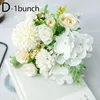Decorative Flowers Fake Flower Bouquet Hydrangea Artificial Silk Blooming Rose Peony Pompon Bride Wedding Decor