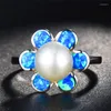 Anéis de casamento Boho Blue Fire Opal Stone Ring Moda Big Silver Color For Women Promova de dedo de noivado de flores