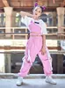 Stage Wear Girls Hip Hop Street Dance Roupos de verão Summer Sleeves Tops calças rosa Costume de jazz do terno de desempenho BL8173