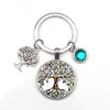 Ny 9-färg Crystal Stone Tree of Life Statement Keychain Art Photo Glass Pendant Keychain DIY Gift Smycken Charm Bag souvenir
