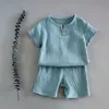 Clothing Sets Boys Girls Summer Outfits Clothes Baby Muslin Cotton Short Sleeves Shirt Shorts Suits Children TopPants Sets 2pcs 0-8T 230516