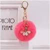 حلقات رئيسية 8cm نساء Pompom Plush Ring Pom Dancing angel keyring Fluffy Rex Rabbit Fur Ball -keychain keychain charm 199 r2 dro otvt3