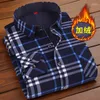 Men's Dress Shirts Winter Men's Plush Thickened Warm Long Sleeve Plaid Men Button-down Collar Thick Business Shirt Camisa Masculina