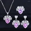 Naszyjnik Zestaw 3PCS luksusowa modna rhinestone krystaliczna biżuteria sercowa dla kobiet panny młodej na barze Pierście